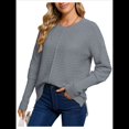 thumbnail image 3 of Suéter de Punto Acanalado con Cuello Redondo para Mujer, Moda de Otoño, Suéter Holgado de Larga con de Murciélago y Abertura Lateral Gris M, 3 of 9