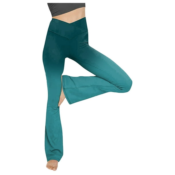 Fvwitlyh Pantalon Femme Chic Women Gradient Print Yoga Pants Boot Cut High  Waist Workout Leggings Elastic No-See Through Flare Tummy Control Pants  Green,S 