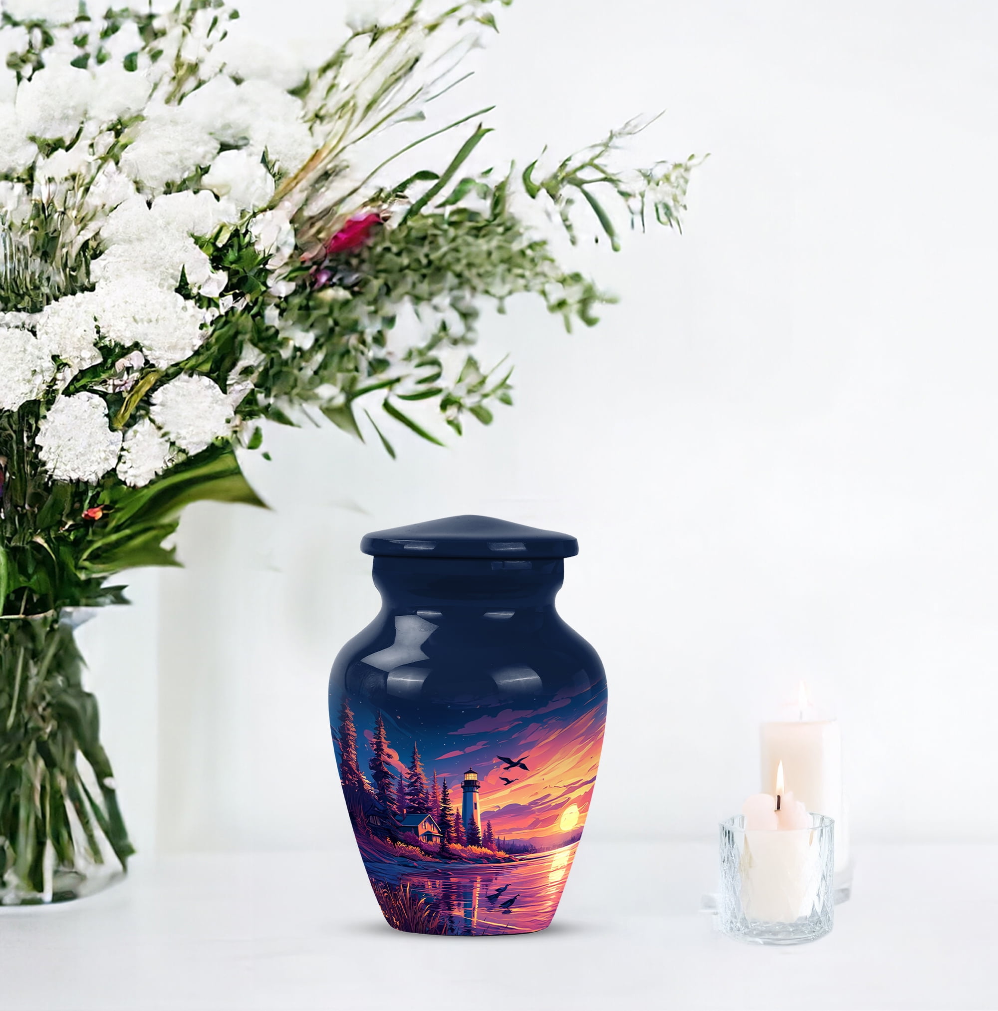 Lighthouse Small Cremation Urns For Human Ashes, Blue Keepsake Urns For Human Ashes Adult Female Small 3 Inch, Purple Mini Urn For Brother
