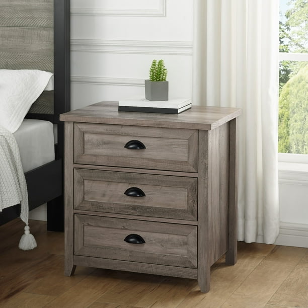 Manor Park Farmhouse 3 Drawer Nightstand, Grey Wash