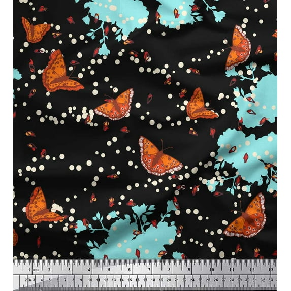 Soimoi Silk Fabric Dot,Floral & Butterfly Printed Fabric 1 Yard 42 Inch Wide