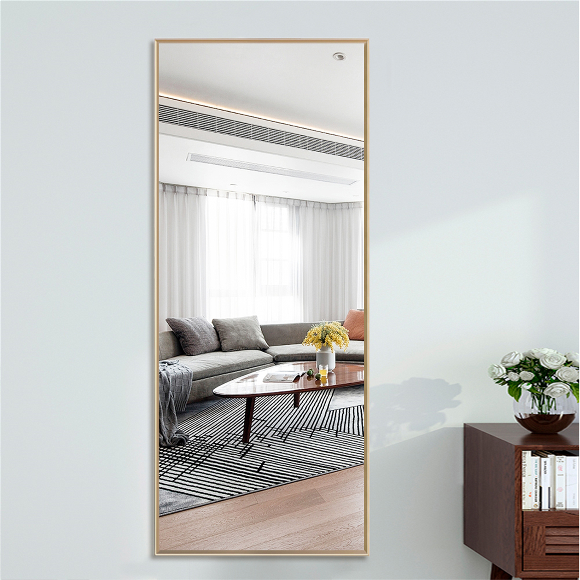 59"x19" Rectangular Full Length Floor Mirror with Stand Gold
