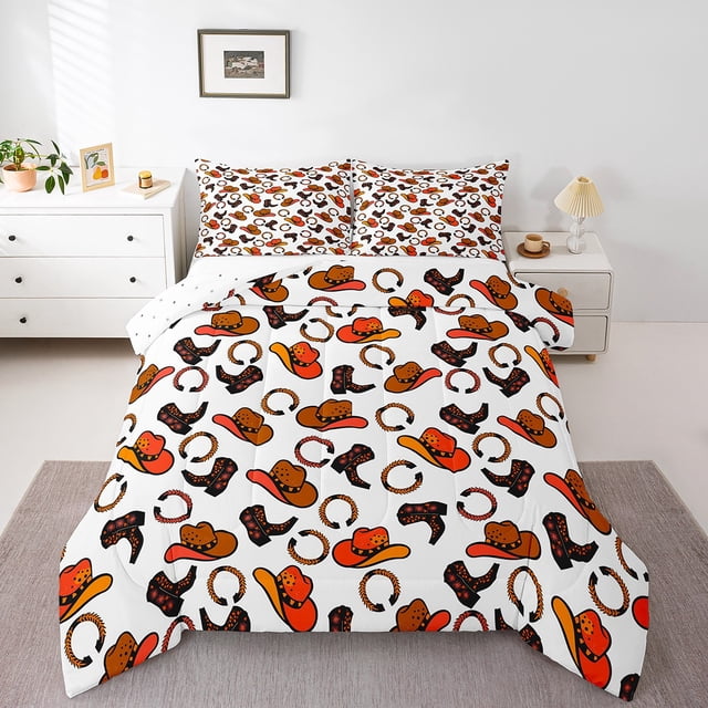 Erosebridal Cowboy Boots Hat Horseshoes Bedding Todder Comforter Set, Rustic Farmhouse Down Comforter, Reversible 2 Pieces