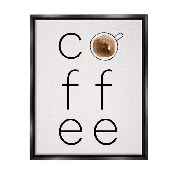 Stupell Industries Coffee Text & Mug Food & Beverage Painting Black Floater Framed Canvas Art Print Wall Art, 17 x 21