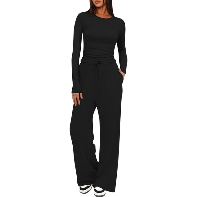 Women'S 2 Piece Sets Fall Outfits Long Sleeve Wide Leg Tracksuits Casual Lounge Set Matching Sets