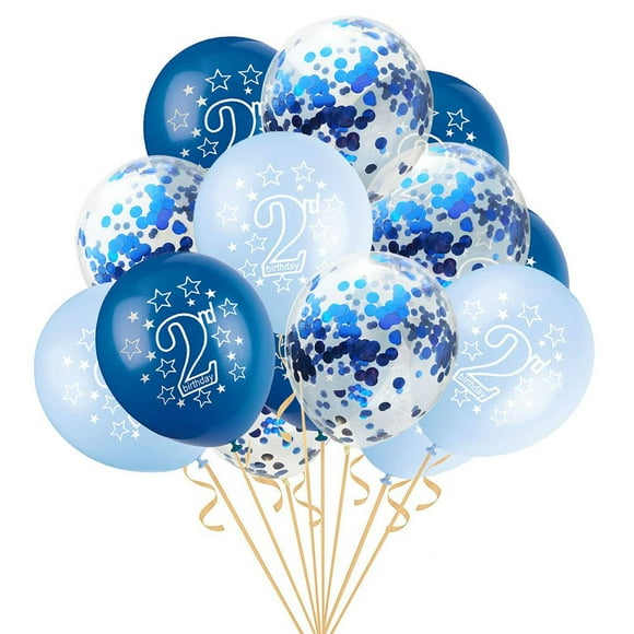 Transemion 15 Pcs Ballons en Latex pour Bébé 2e Anniversaire Confettis Ballons Gonflables à Air Ballons de Fête d'Anniversaire Ballons Ballons pour Bébé Garçon Fille 2 Ans Fête d'Anniversaire