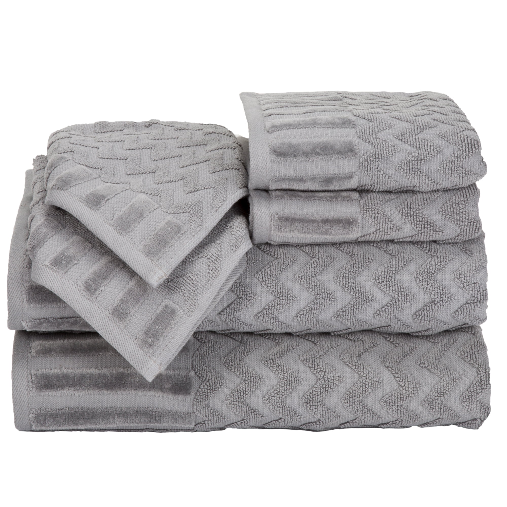 6-Piece Cotton Deluxe Plush Bath Towel Set ' Chevron Pattern Plush Sculpted Spa Luxury De