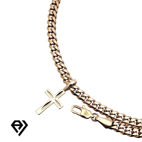 14K Gold-Plated Cuban Chain with Prong Pendent, Unisex Christmas Gift for Women, Men, Boyfriend, Girlfriend, Mother, Father, Her, Him, 6mm Gold Necklace, Waterproof by Aria Jeweler