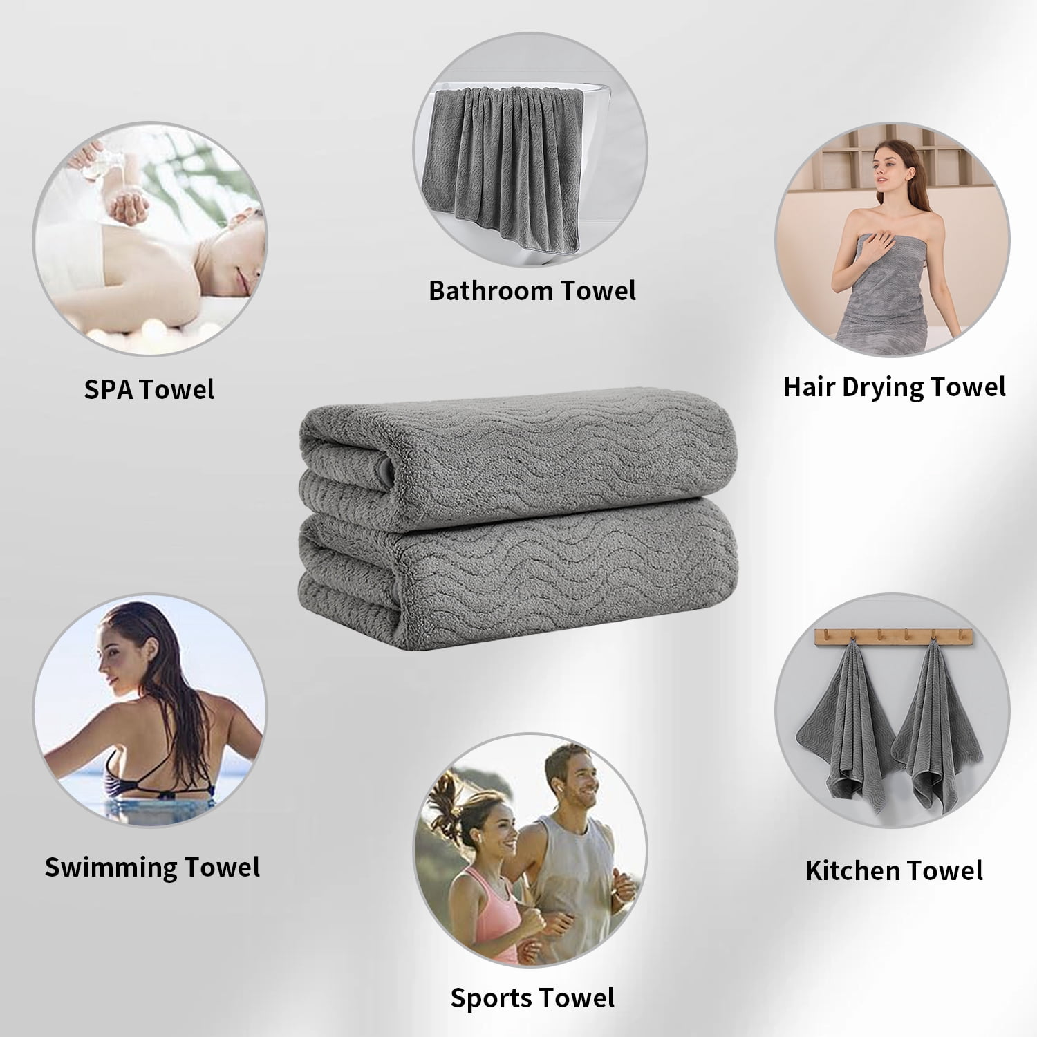 Jessy Home 12 Pack Dark Gray Hand Towel Set 16"x31" Soft Highly Absorbent Quick Dry Bathroom Towels 600 GSM Microfiber Plush Towels