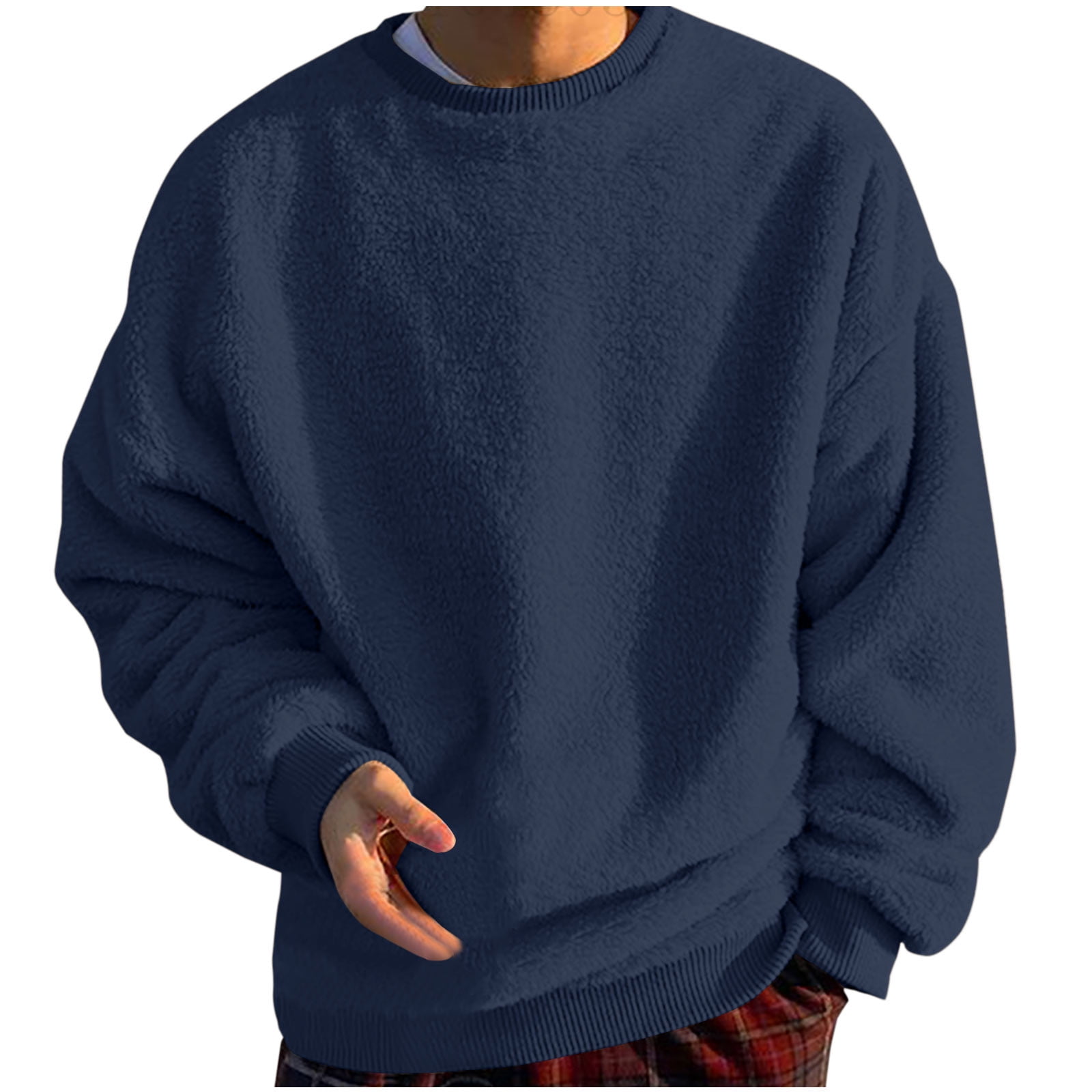 YanHoo Mens Crewneck Sweatshirts Fuzzy Fleece Warm Sweater