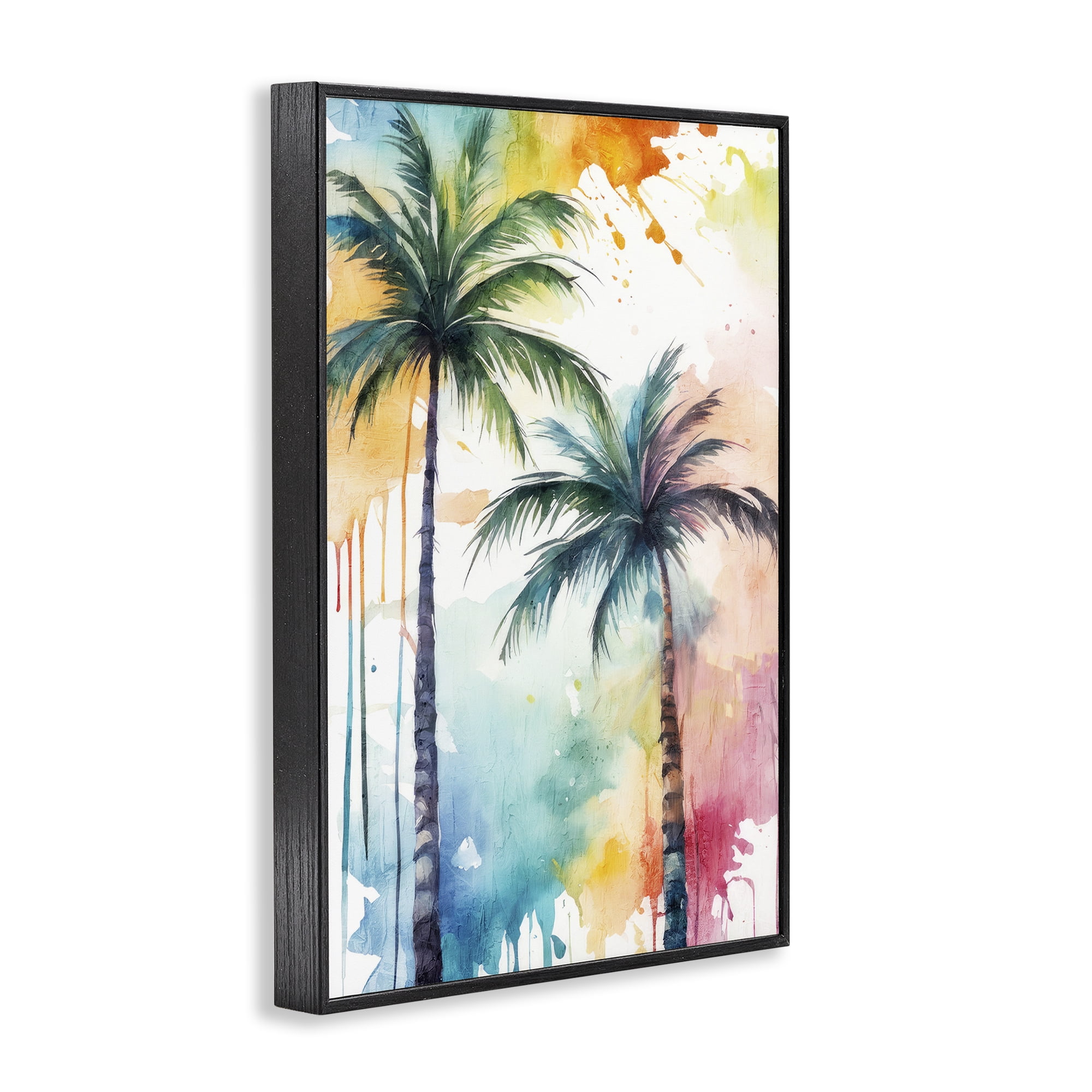 Stupell Industries Paint Splash Palms Botanical & Floral Painting Black Framed Art Print Wall Art, 12 x 18