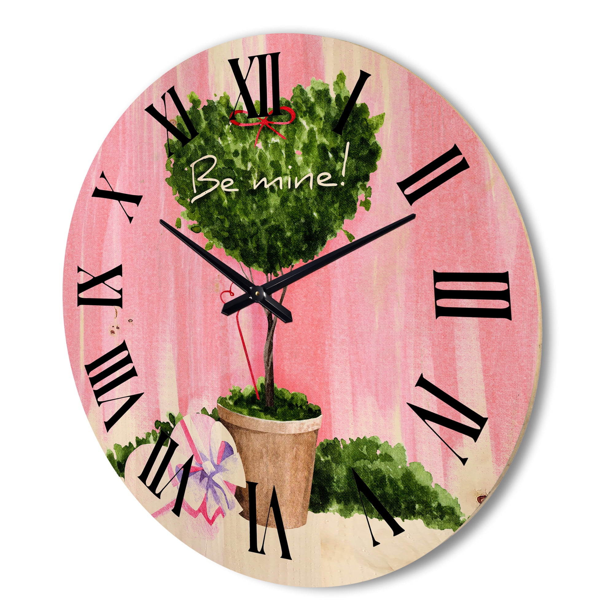 Designart 'Be Mine Heart Shaped Valentine House Plant' Farmhouse Wood Wall Clock