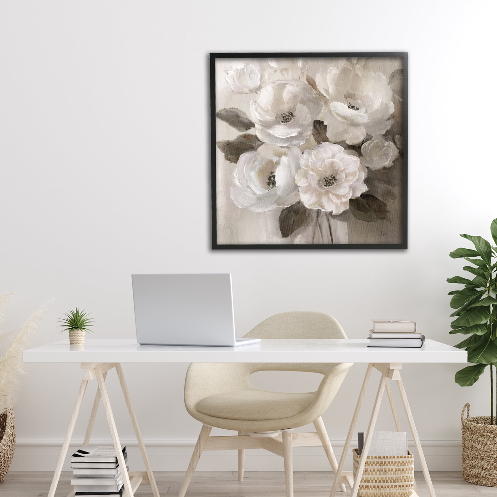 Stupell Industries Ivory Flower Bushel Black Framed Giclee Art, design by Nan