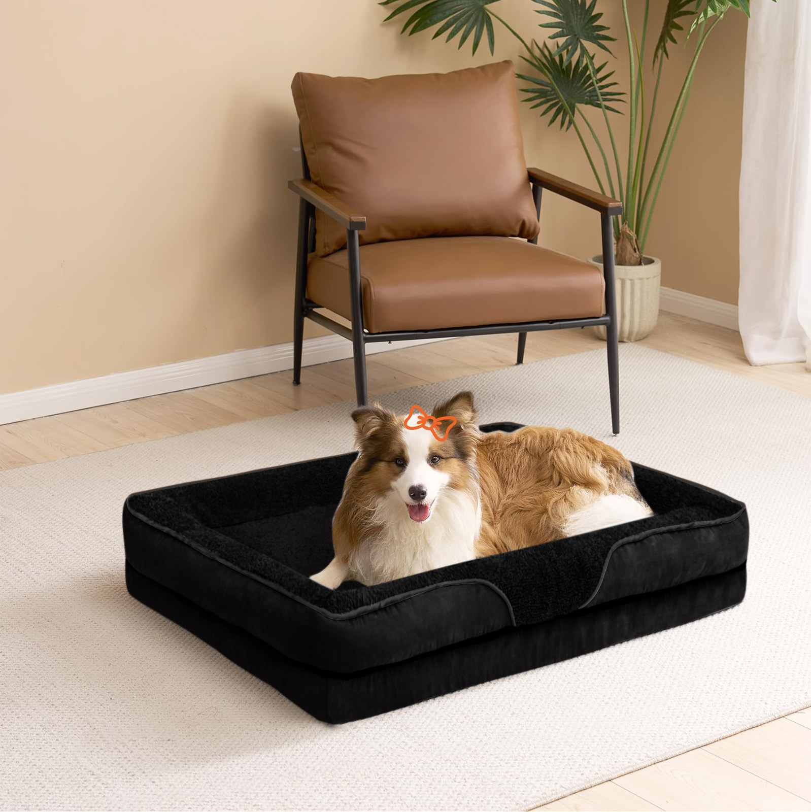 PayUSD Dog Beds for Large Medium Small Dogs Orthopedic Pet Bed Sofa Supportive Egg Crate Foam Animal Couch with Removable Washable Cover Non Skid Bottom S to XL