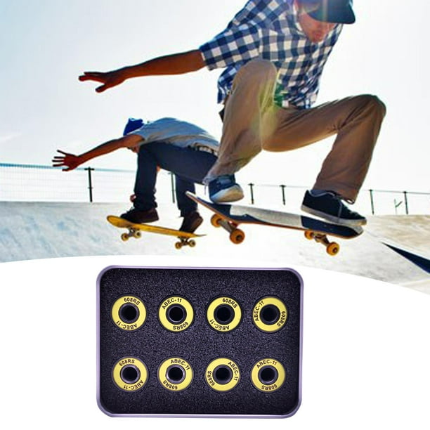 Juego de 8 rodamientos de skate premium Abec-11, con caja de almacenamiento de hierro, piezas de reparación de acero para ruedas de patines en línea, Amarillo Macarena Rodamientos para patinetas