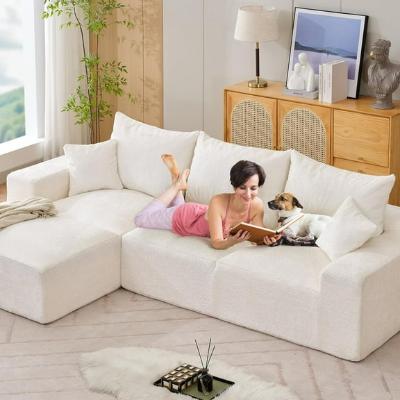 Garvee 110'' Modular Sectional Sofa, L-Shaped Cloud Couch with Deep Seats, Modern Convertible Chenille Couch with Ottomans, Washable Upholstered Couches for Living Room, Bedroom, No Assembly Required