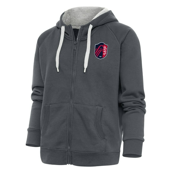 Women's Antigua Charcoal St. Louis City SC Logo Victory Full-Zip Hoodie