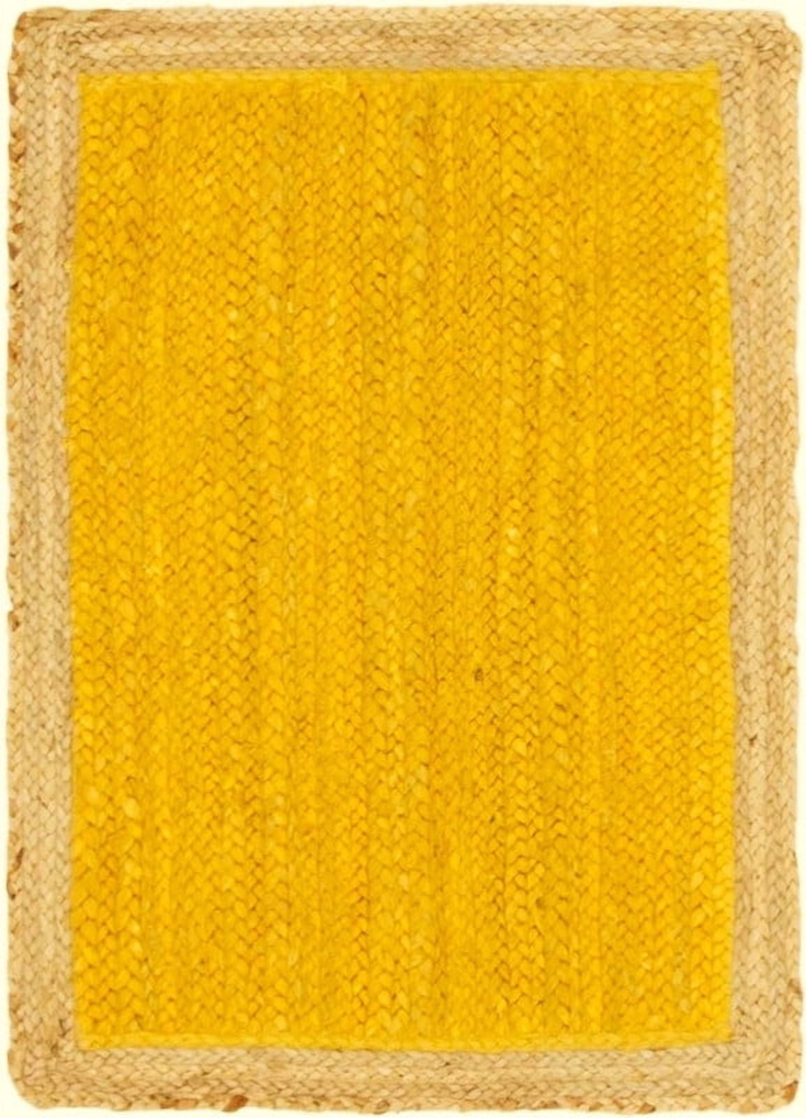 7x11Ft Inner Yellow Jute Area Rug | Handmade | Solid Farmhouse Design | Natural Jute Rug for Living Room | Dining Room | Bedroom | Kitchen | Hallway | Entryway