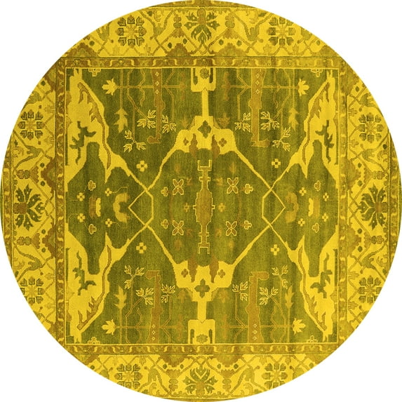 Ahgly Company Indoor Round Oriental Yellow Industrial Area Rugs, 6' Round