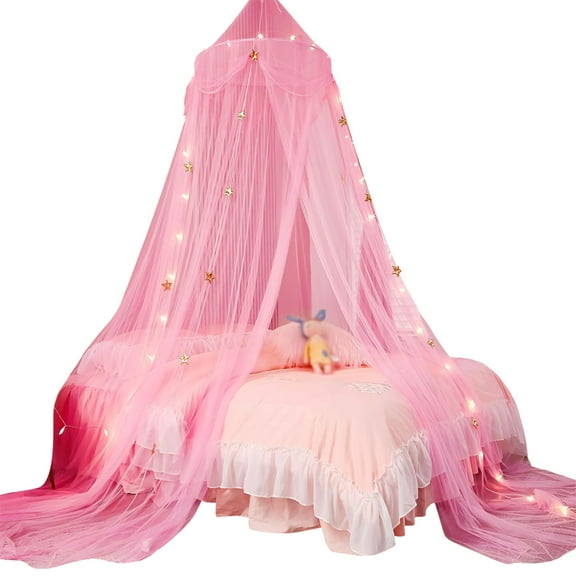 LAMIRO Purple Princess Bed Canopy for Girls with Glowing Stars,Ceiling Tent Hanging Mosquito Net with Light,Fits Twin,Full,and Queen Size Beds,Suitable for Indoor Room Decor and Outdoor Use