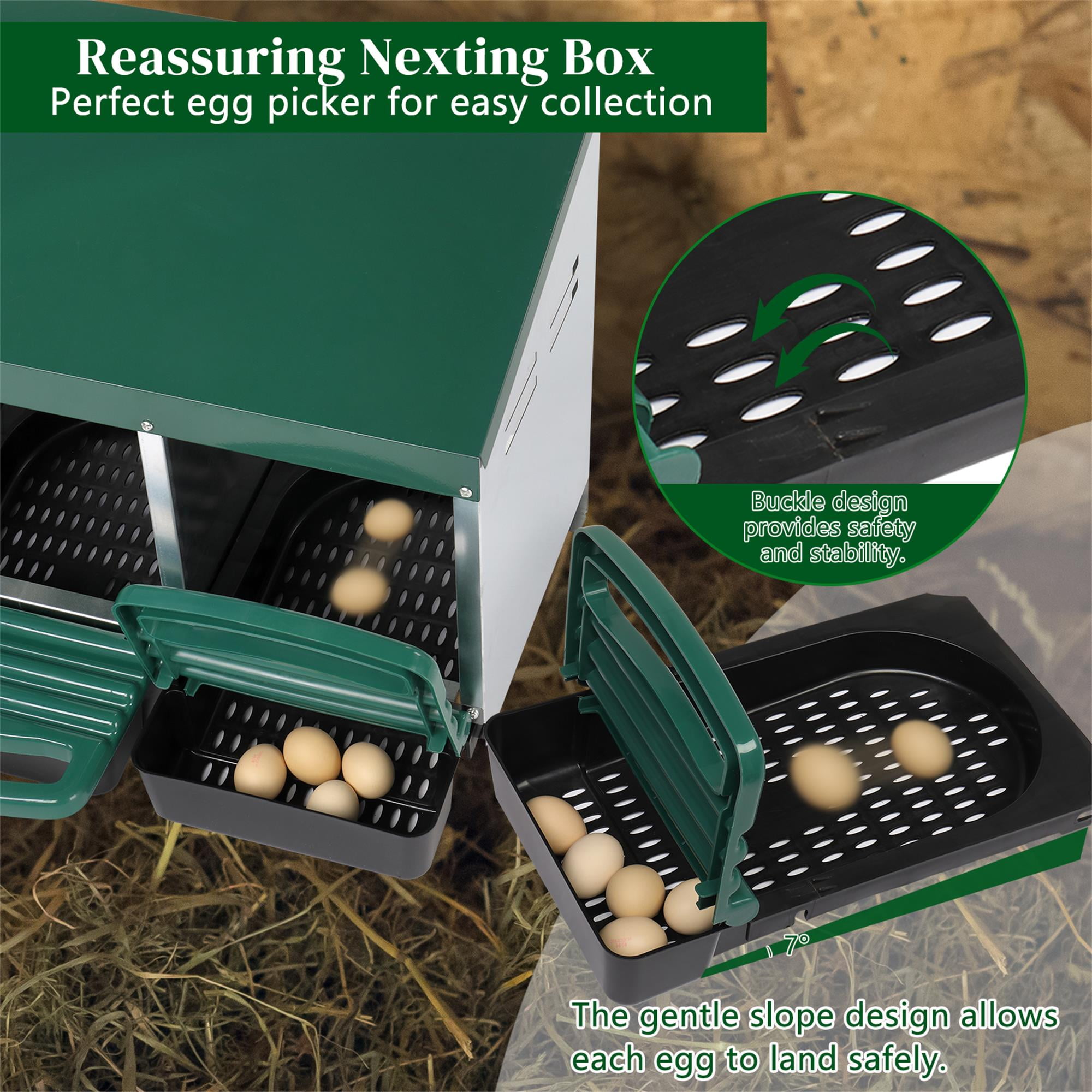 Pefilos Chicken Nesting Box, 2 Compartment Metal Chicken Laying Box with Plastic Basket, Poultry Nest Boxes, Rust Proofed Wall Mount Chicken Coop Boxes, Green