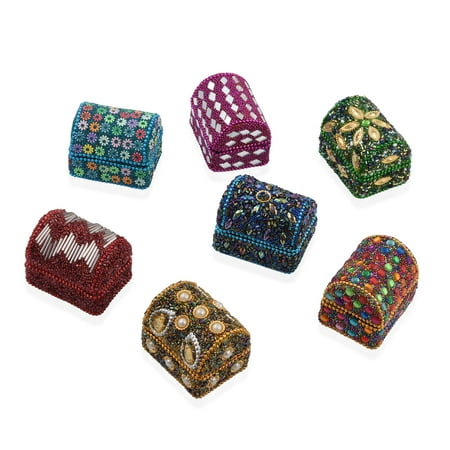 Set of 7 Multi Color MDF Wooden Beaded Jewelry Organizer Box Storage 2.25x1.75x1.75 "