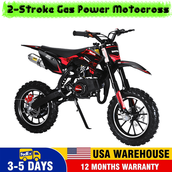 Seipouy Dirt Bike for Kids & Adults 49cc 2-Stroke Kids Dirt Bike Mini Bike Gas Power Off Road Trail Bike with Front Rear Disc Brakes, Racing Max Speed 40KM/H from USA Fast Arrival