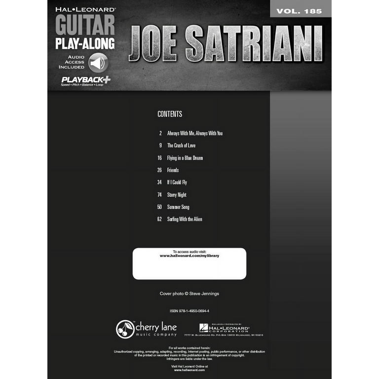 Hal Leonard Joe Satriani-Guitar Play-Along Vol. 185-Audio Online - TAB 