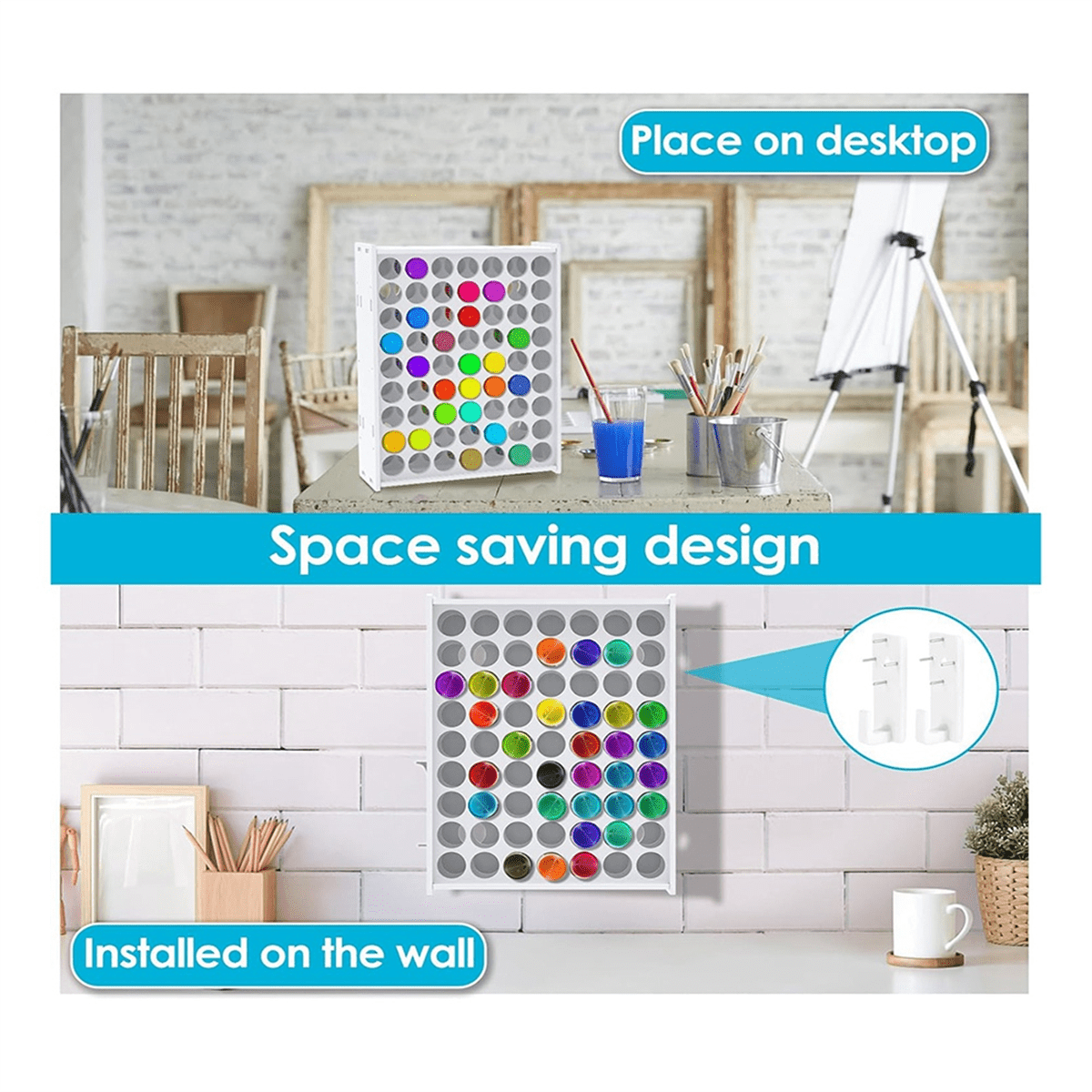 1 Pcs 63 Holes Craft Paint Storage Organizer Vertical Paint Rack Stand Wall Mounted Paint Organizers for ArtSupplies
