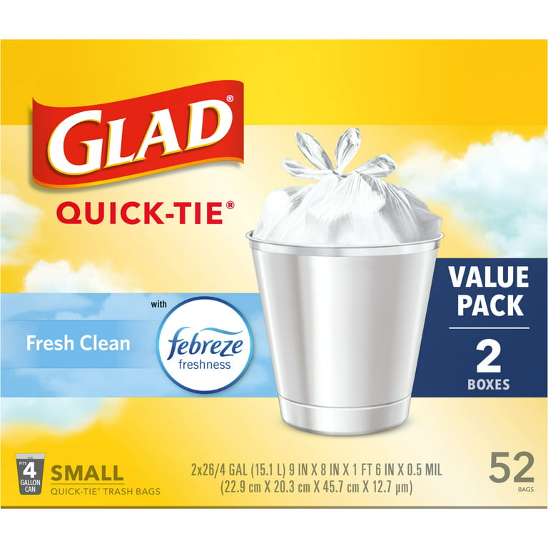 Reviews for Glad 8 Gal. Quick-Tie Fresh Clean Odor Shield Small Trash Bags  (26-Count)