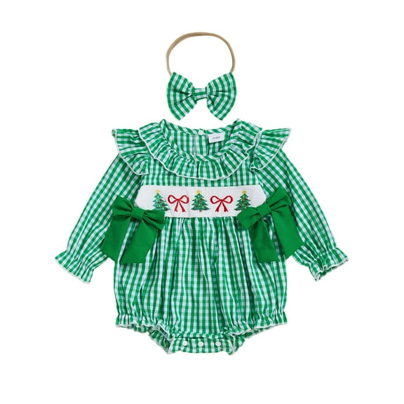 Staki Newborn Baby Girl Clothes Baby Girl Christmas Outfit Newborn Romper Jumpsuits One Piece Baby Clothes Fall Cute Infant Clothing(Green,6-12 Months)