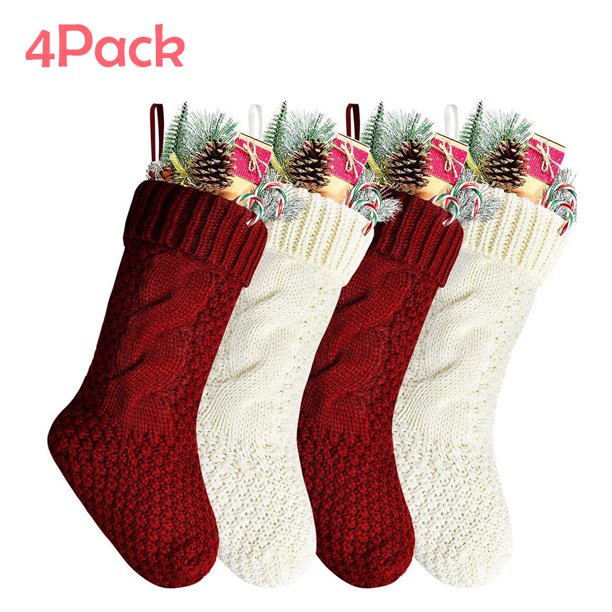 14'' Christmas Knitted Stockings 4 Pack, Doingart Hanging Stockings