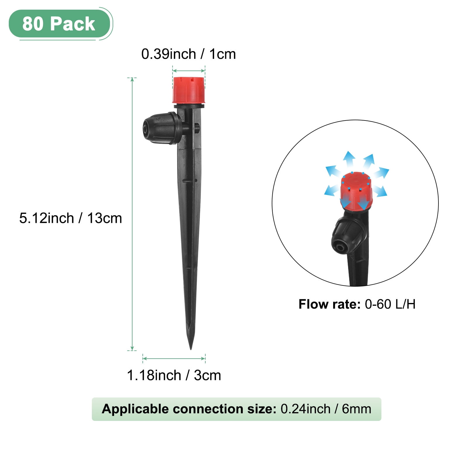 Uxcell 80 Pack Drip Irrigation Emitters 360 Degree 8 Holes for 1/4" Tubing, Red