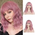 thumbnail image 5 of Women Short Curly Wigs With Bangs Pink Wavy Hair Fancy Party Cosplay Wigs, 5 of 5