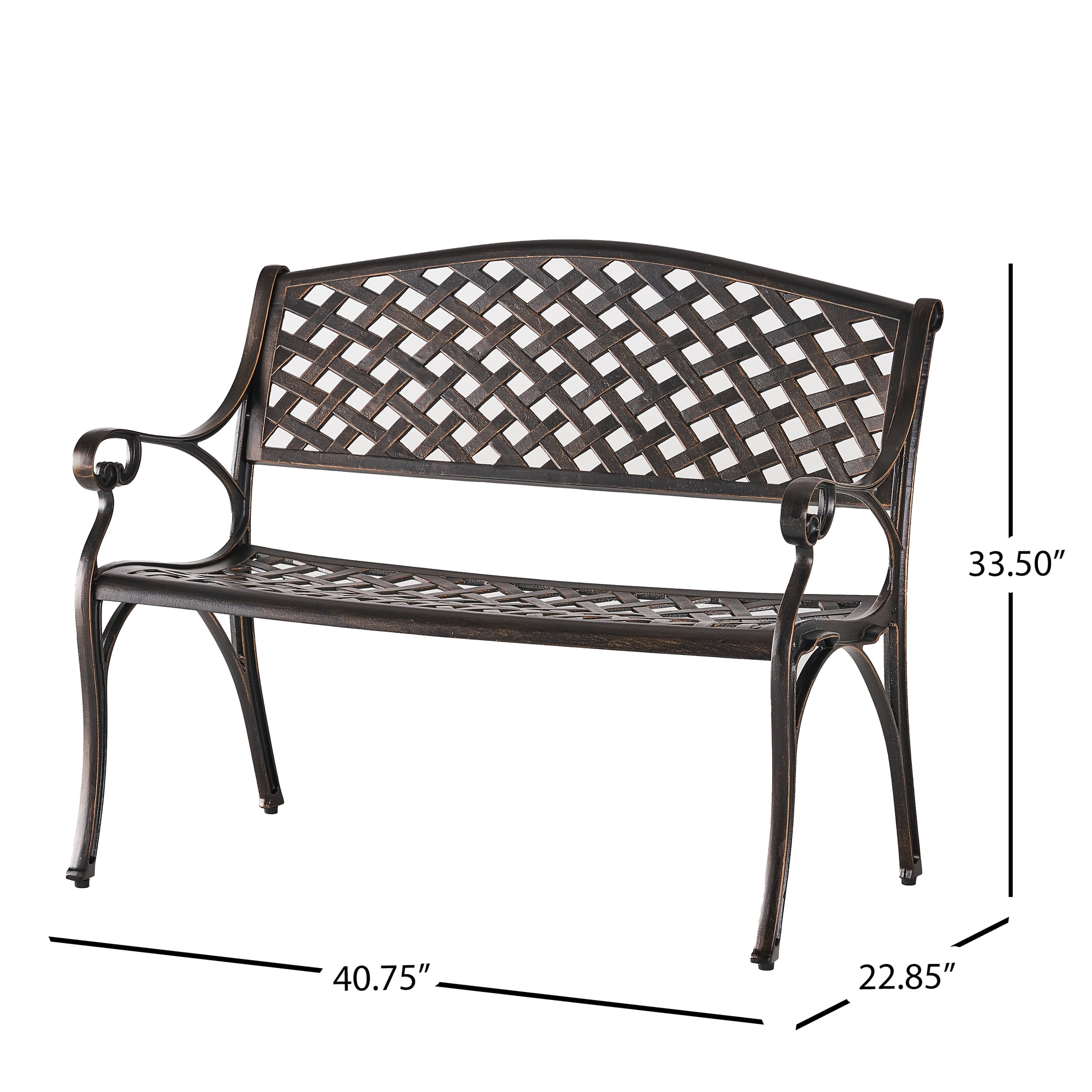 Outdoor Cast Metal Leisure Rest Bench, Retro Antique Copper Finish Outdoor Seat for Patio Garden, Antique Copper