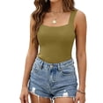 thumbnail image 5 of Soyumi Women Tank Tops, Racerback Workout Summer Sleeveless Ribbed Camisole with Built In Shelf Bra Slim Fit High Neck Shapewear Tops for Running Gym Activewear, Green, 5 of 8