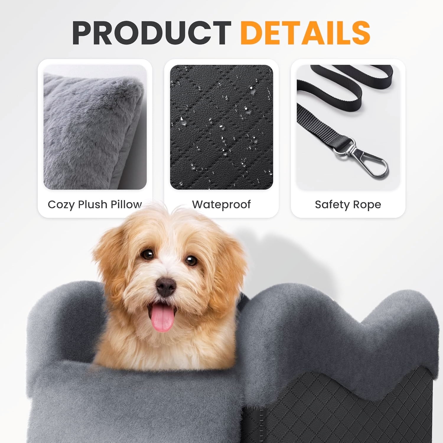 Portable Anti-Collapse Pet Travel Car Seat in Black and Grey for Small Dogs