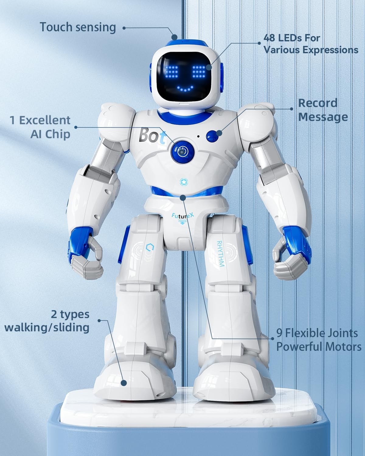 Ruko 1088 Smart Robots for Kids, Large Programmable Interactive RC Robot with Voice Control, APP Control, Present for 4-9 Years Old Kids Boys and Girls, Blue