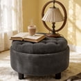 thumbnail image 3 of S-HOME Modern Tufted Fabric 25 Inch Round Storage Ottoman Coffee Table with Tray, Multifunctional Design for Living Room or Bedroom Use, Dark Grey, 3 of 11