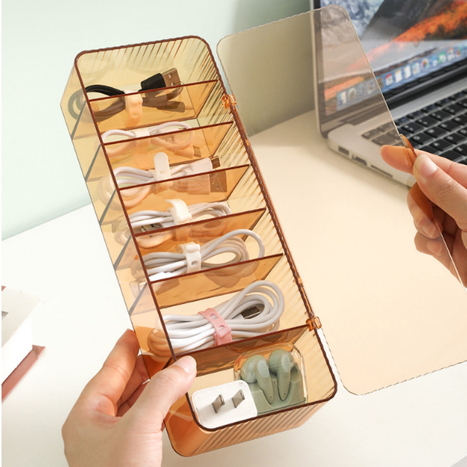 BONIXOOM Clear Electronics Organizer Box,7 Compartment Storage