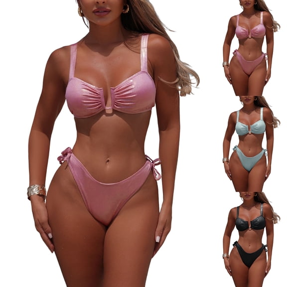 COMVALUE Women's Bikini Set Sexy High Cut Cheeky Bathing Suit Two Piece Tie Sides (Blue, S)