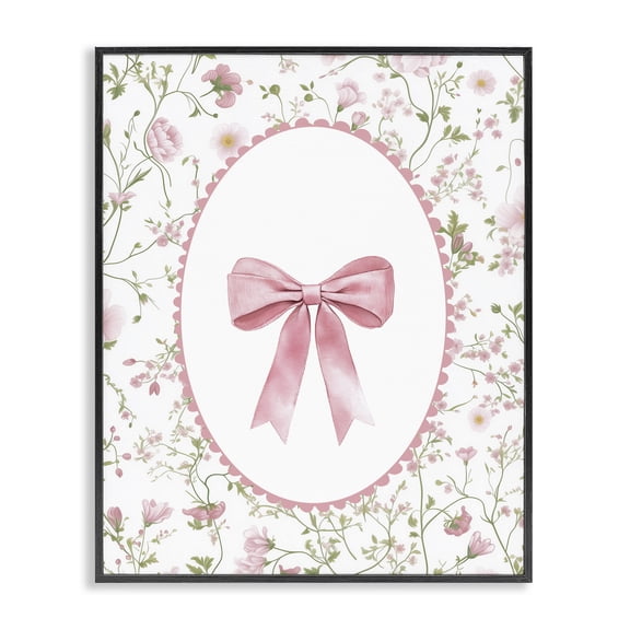 Delicate Florals & Bow Black Framed Giclee Art, design by Christine Simpson Art