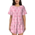 thumbnail image 1 of Fotbe Pink Bows Conjunto de Pijama Estampado para Mujer, 2 Piezas, Ropa de Dormir con Camiseta de Manga Corta y Shorts Suaves-Small, 1 of 6
