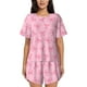 thumbnail image 1 of Fotbe Pink Bows Conjunto de Pijama Estampado para Mujer, 2 Piezas, Ropa de Dormir con Camiseta de Manga Corta y Shorts Suaves-Small, 1 of 6