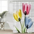 thumbnail image 5 of Blue Red Yellow Tulips Shower Curtain, 60" x 72", Country Flowers Wood Grain Waterproof Bathroom Curtain Washable Shower Curtain Set with 12 Hooks, 5 of 6