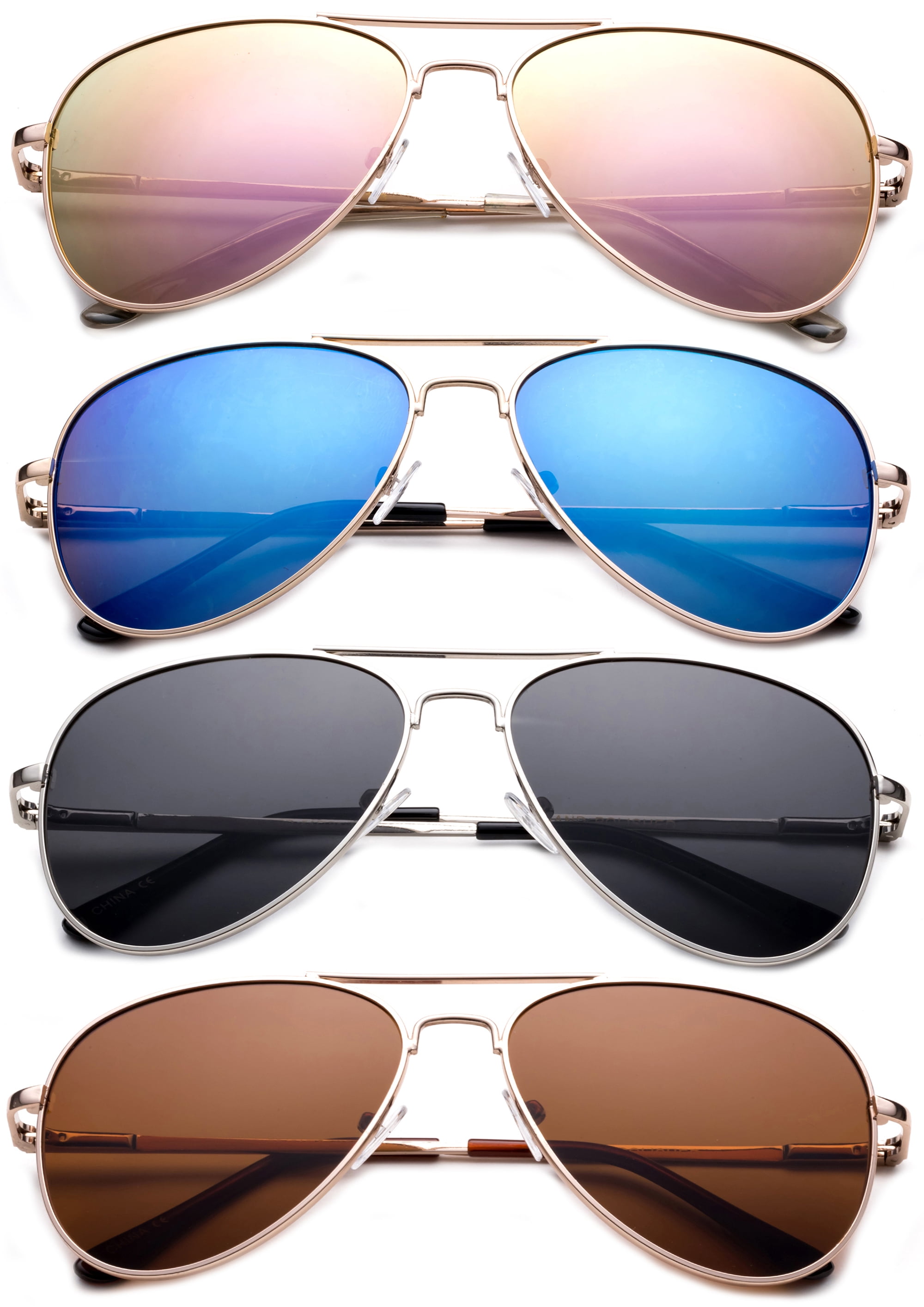 Newbee Fashion -Comfortble High Quality Durable Fashion Metal Aviator Sunglasses for Girls & Boys Polular Flash Mirror Lens UV Protection with Carrying Pouch (4-16 Years)