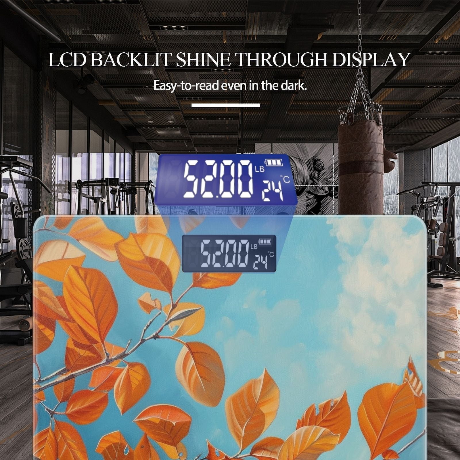 Digital Bathroom Scale with Large LCD Display,High Capacity Scale 400 lbs High Precision body fat scale-Oil Painting Of Orange Leaves On Tree Branch