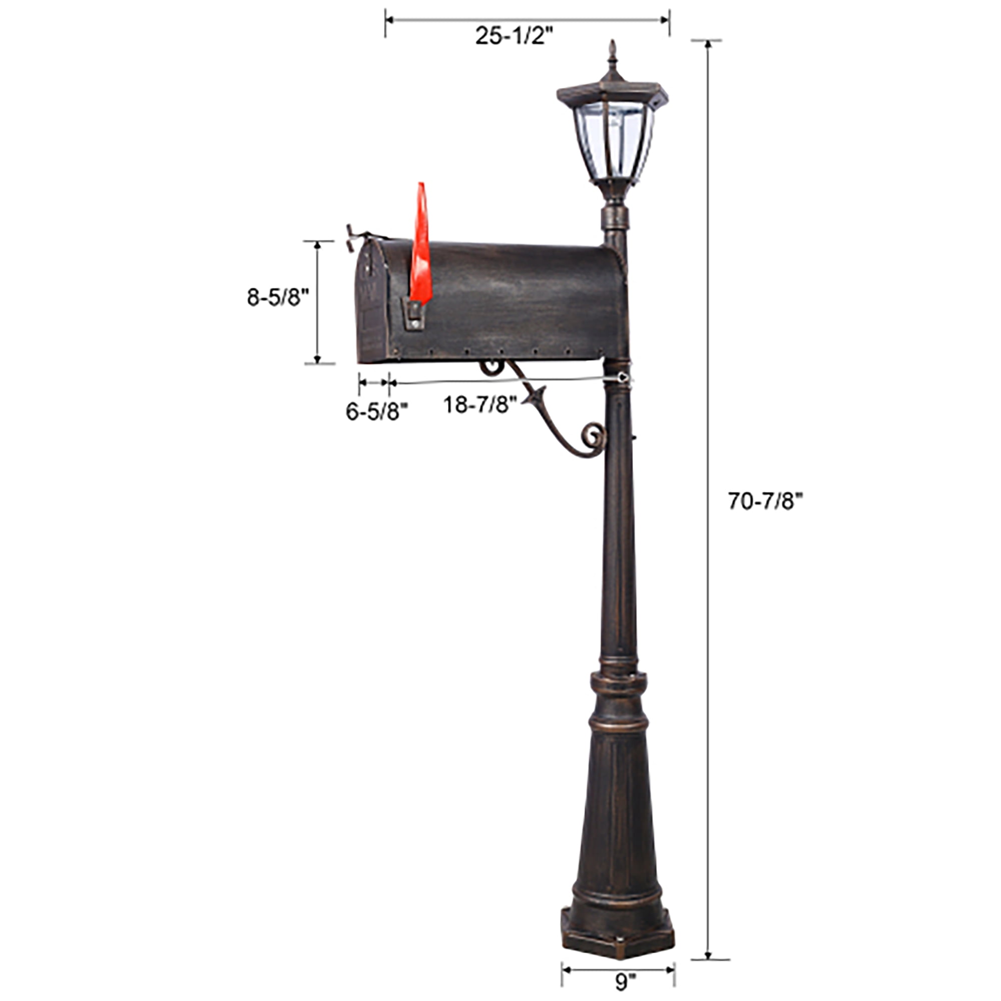 Large Mailbox with Post &Solar Lights Combo, Stratford Heavy Duty Cast Aluminum Mailboxes for Outside,Decorative Modern Mail Box for Homes