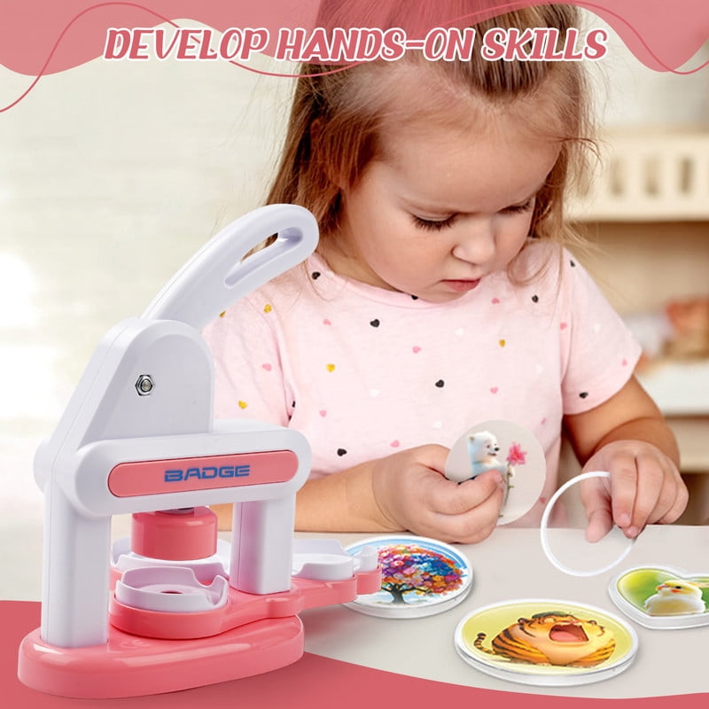 Button Maker Machine Installation-Free DIY Button Pin Maker Machine Badge Press Machine Pink