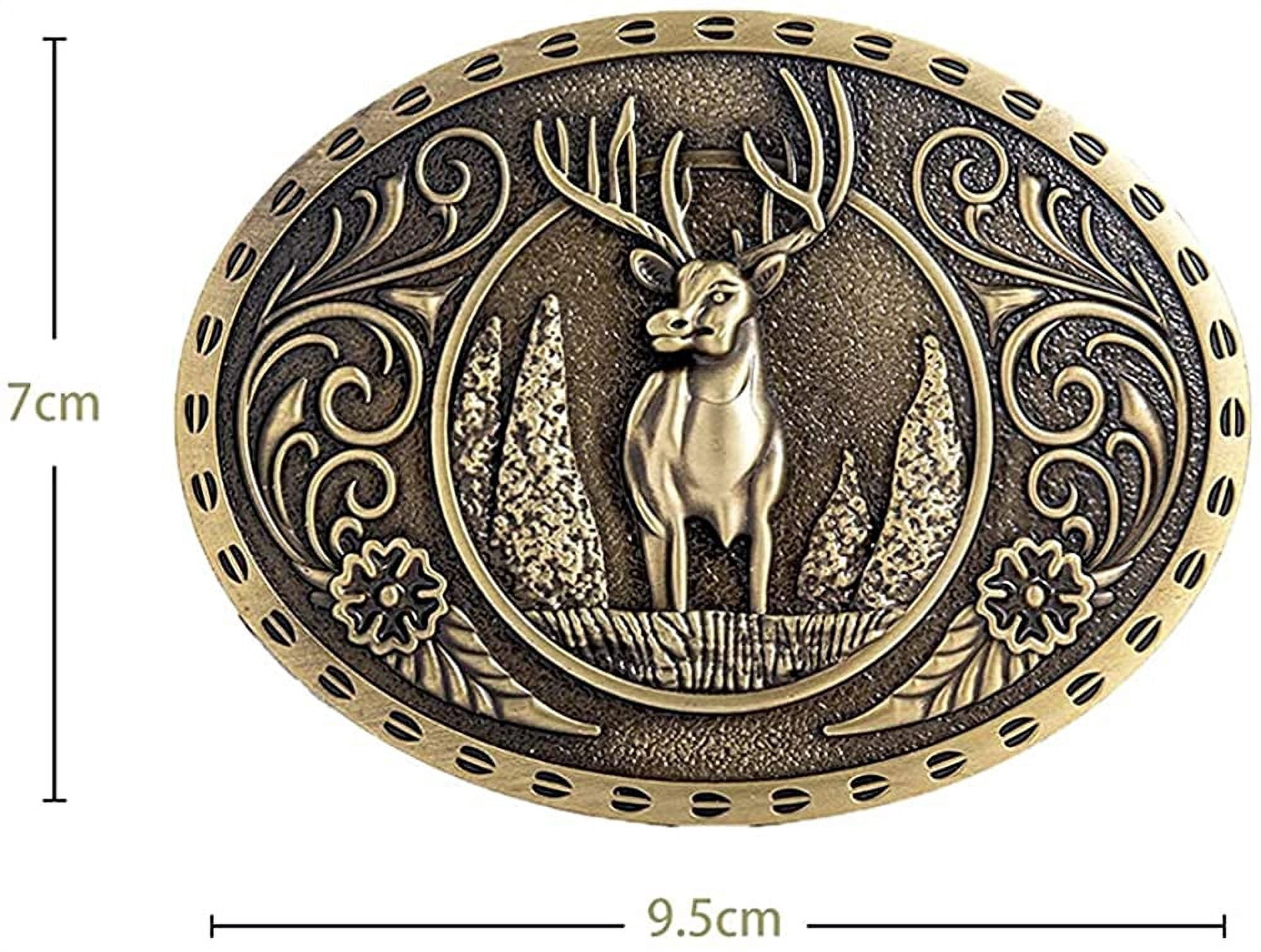 Cowboy Belt Buckle Western - Deer Head Design, Double Color 
